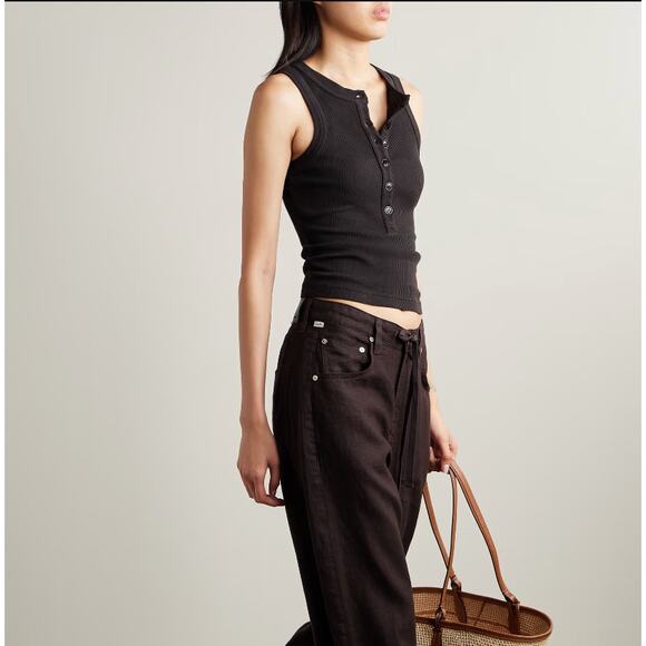 COH CITIZENS OF HUMANITY Caralyn Black Ribbed Button Front Tank Top Size Small - Picture 1 of 8